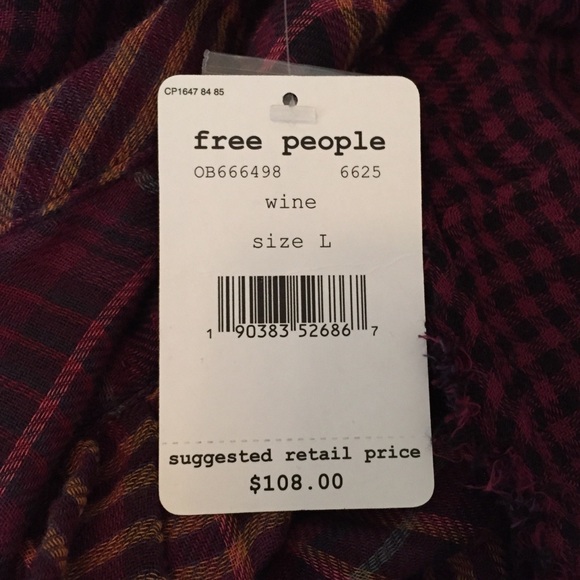Free People Plaid Shirt Button  Down NWT Large - Picture 6 of 6
